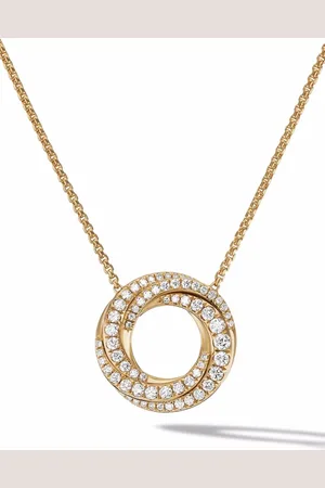 David Yurman Collar Petite Pavé Crossover en oro amarillo de 18kt con diamantes y dije (15.5mm)
