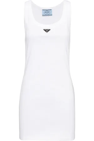 Prada Vestido corto tejido de canalé con placa del logo