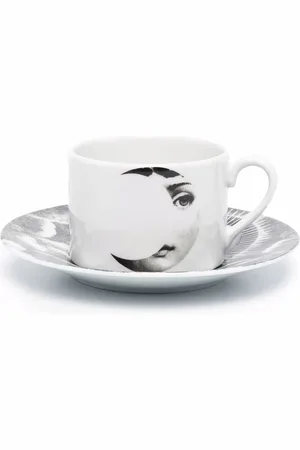 FORNASETTI Juego de té de porcelana con estampado gráfico