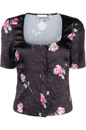 Ganni Blusa de satén con motivo floral
