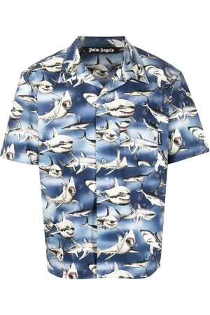 Palm Angels Camisa bowling con estampado de tiburón