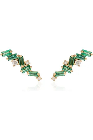 Suzanne Kalan Aretes en oro amarillo de 18kt con diamante y esmeralda