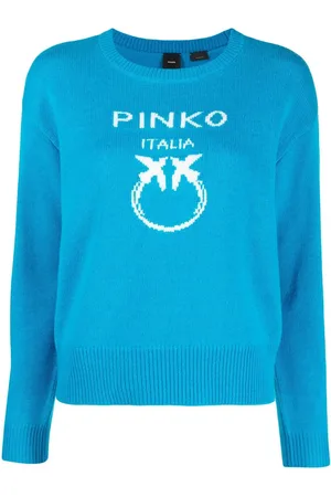 Pinko Suéter tejido con cuello redondo y logo en intarsia