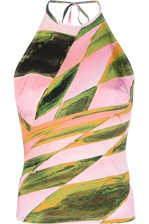 Louisa Ballou Top con estampado abstracto y cuello halter