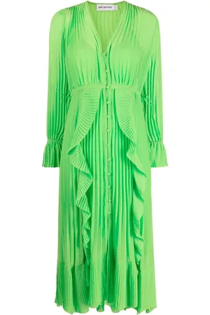 Self-Portrait Vestido midi plisado con volantes