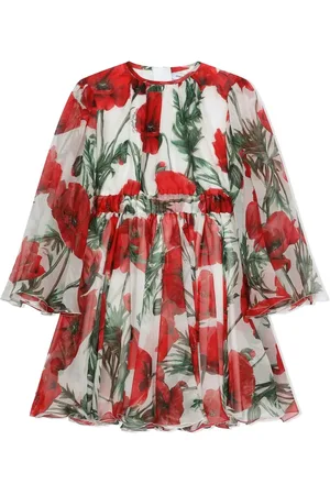 Dolce & Gabbana Vestido fruncido con estampado de amapola