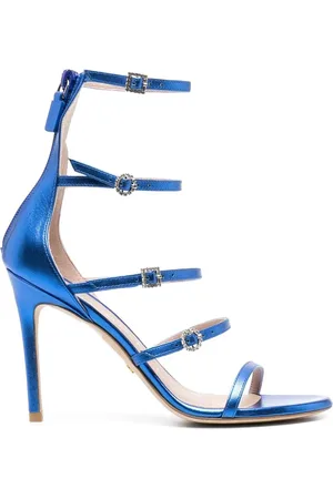 Stuart Weitzman Sandalias metalizadas con hebilla de cristal y tacón de 100mm
