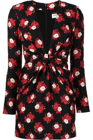 Saint Laurent Vestido midi con escote en V pronunciado