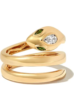 Anita Anillo Snake Coil en oro amarillo de 18kt con diamantes y esmeraldas