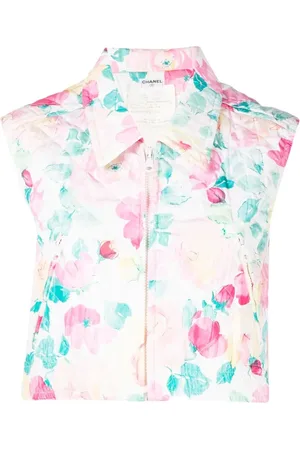 CHANEL Chaleco con capitonado de rombos y motivo floral 1990-2000