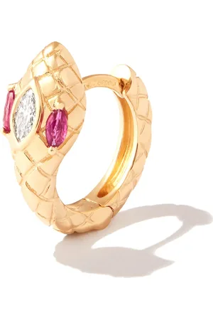 JACQUIE AICHE Aretes Head Snake en oro rosa de 14kt con diamantes y rubí
