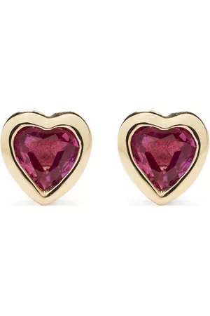 EF Collection Aretes Heart en oro amarillo de 14kt con rubí