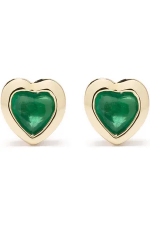 EF Collection Aretes Heart en oro amarillo de 14kt con esmeralda