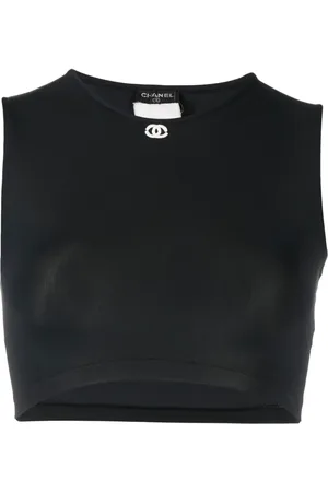 CHANEL Top corto con logo CC bordado 1990