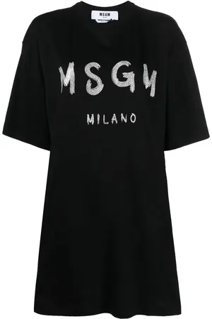 Msgm Vestido estilo playera con logo estampado y glitter