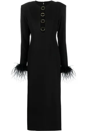 De La Vali Vestido midi con ribete de plumas