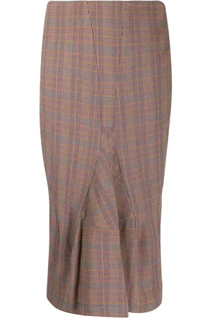 Comme des Garçons Falda midi a cuadros de tiro alto