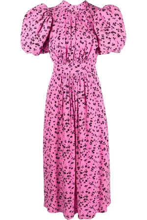 ROTATE Vestido midi en jacquard con mangas farol