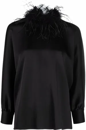 Styland Blusa con ribete de plumas