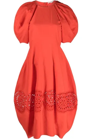 Stella McCartney Vestido midi con aberturas y mangas farol