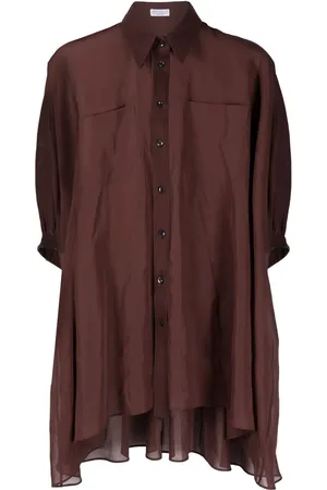 Brunello Cucinelli Blusa semitransparente con dobladillo asimétrico