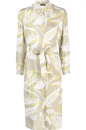 Kiton Vestido camisero con hojas estampadas