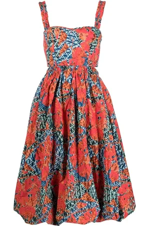 ULLA JOHNSON Vestido con estampado gráfico y escote en forma de corazón
