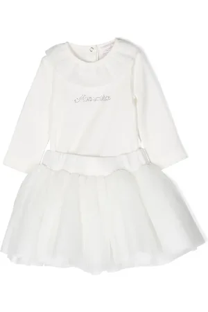 MONNALISA Vestido con logo de strass y volantes