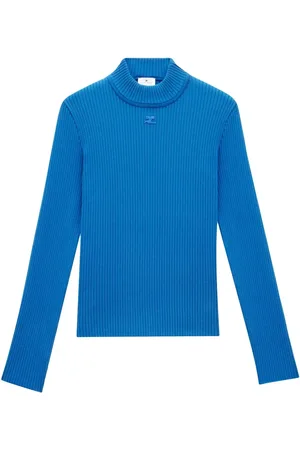Courrèges Suéter tejido de canalé con cuello falso