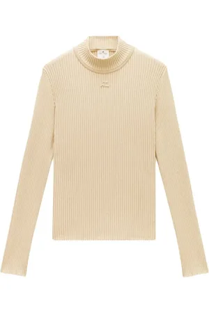 Courrèges Suéter tejido de canalé con cuello falso