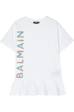 Balmain Vestido estilo playera con logo estampado