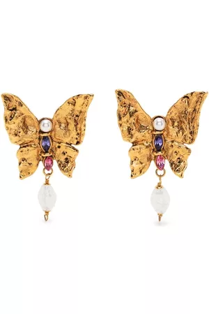 Saint Laurent Aretes en forma de mariposa con perla