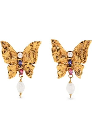 Saint Laurent Aretes en forma de mariposa con perla