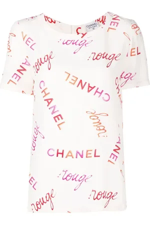 CHANEL Playera de seda con logo estampado 1996