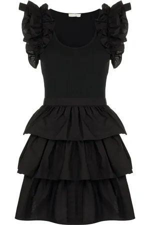 ULLA JOHNSON Vestido tipo playera midi con ribete de volantes