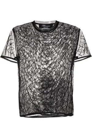 BLUMARINE Top traslúcido con monograma en strass