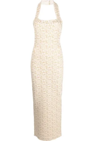 Balmain Vestido con logo en jacquard y cuello halter
