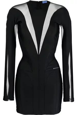 MUGLER Vestido midi con panel transparente