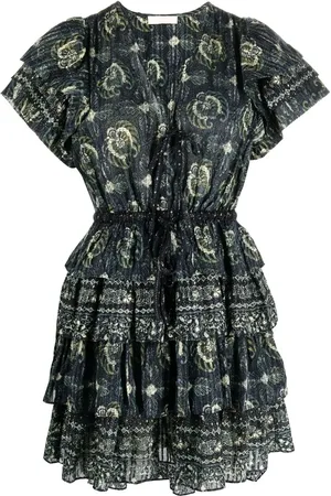 ULLA JOHNSON Vestido corto manga corta con estampado gráfico