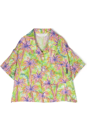 Palm Angels Camisa bowling manga corta con palmeras estampadas