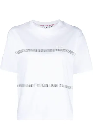 GCDS Playera con motivo de raya en strass