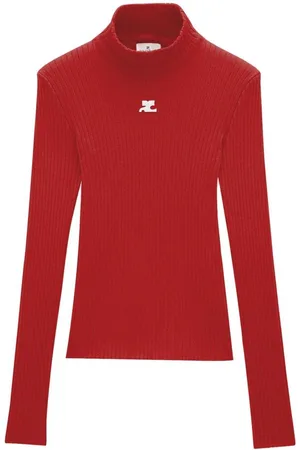 Courrèges Suéter de canalé con logo bordado