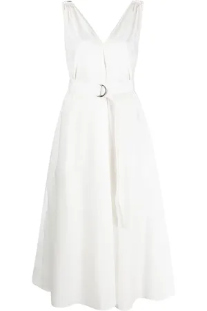 Brunello Cucinelli Vestido con cinturón y cuello en V