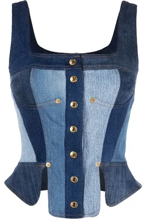 Marine Serre Top estilo bustier de mezclilla