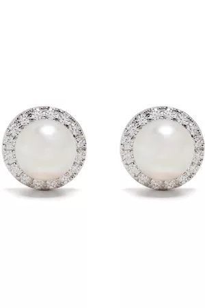 Tasaki Aretes Akoya en oro blanco de 18kt con diamante
