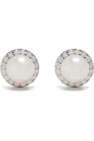 Tasaki Aretes Akoya en oro blanco de 18kt con diamante