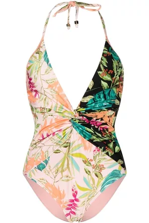 PATBO Traje de baño con estampado floral y detalle torcido