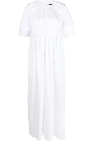 Jil Sander Vestido largo manga corta con detalle fruncido