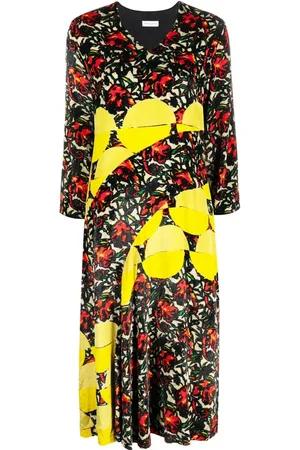 DRIES VAN NOTEN Vestido midi con estampado abstracto 2000