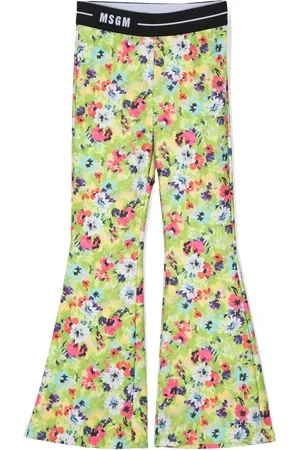Msgm Leggins acampanados con logo en la pretina y motivo floral